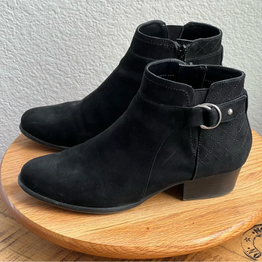 Unisa Suede Ankle Boots Black Booties with Buckle Detail Size 10 M